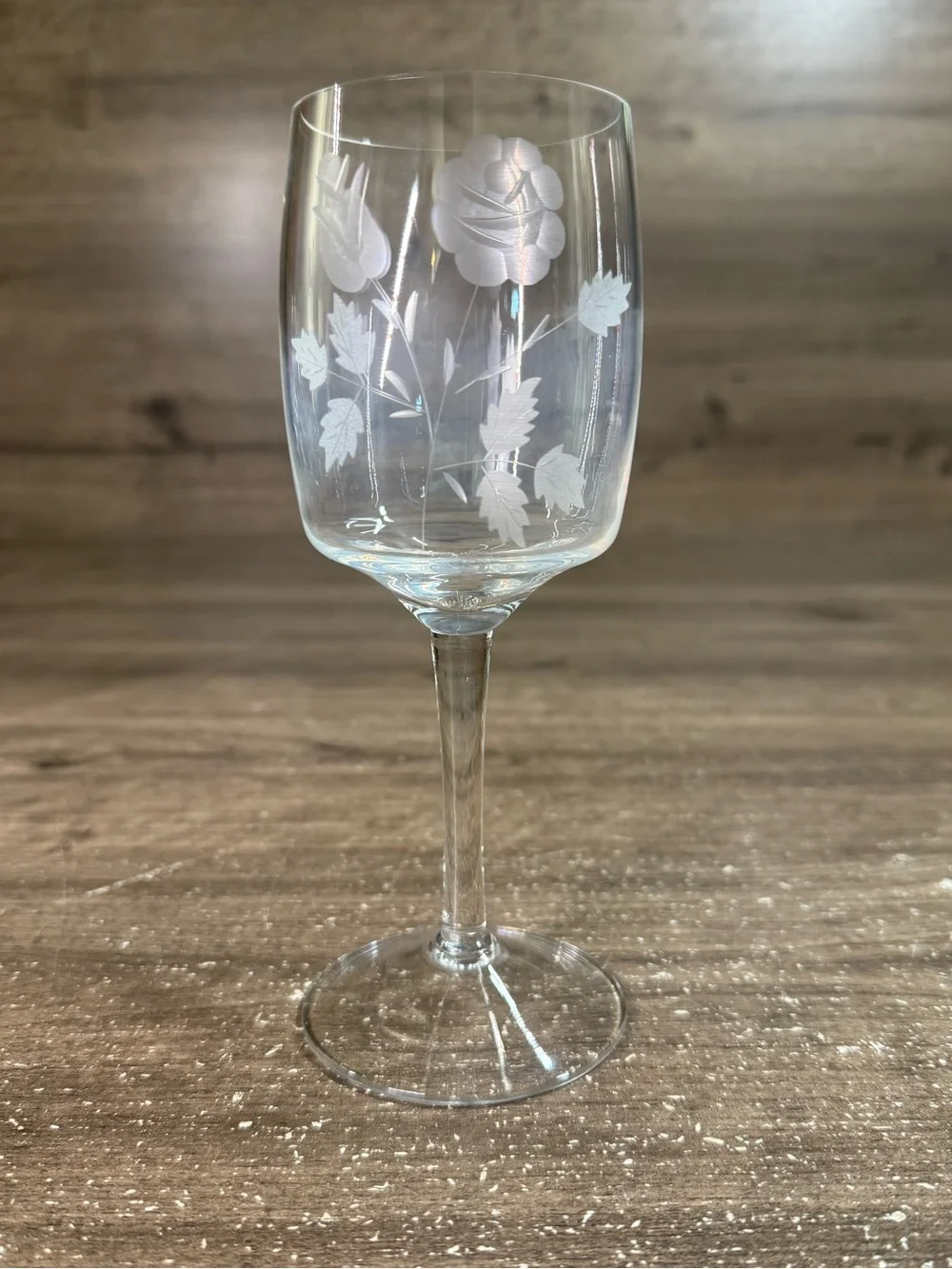 (3) Vintage Toscany Etched Floral Wine Crystal Glass Set of 3